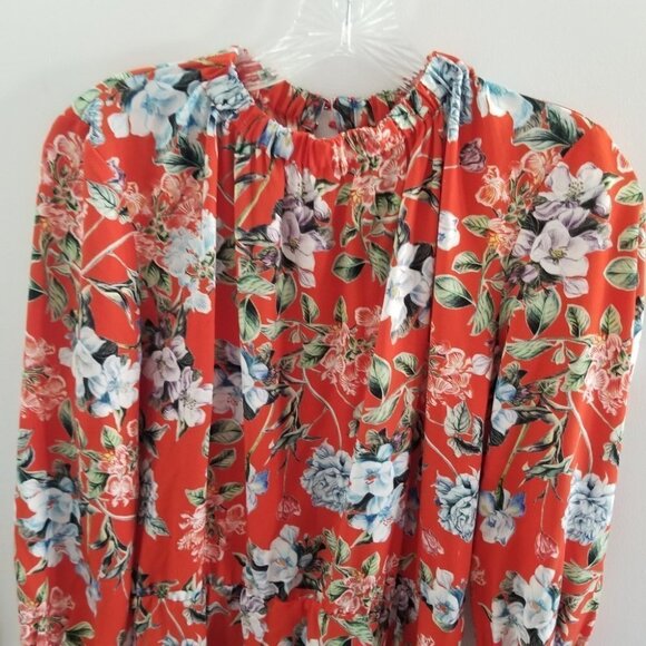 H&M Dark Orange Floral Print Creped Midi Dress 8 - Picture 11 of 15